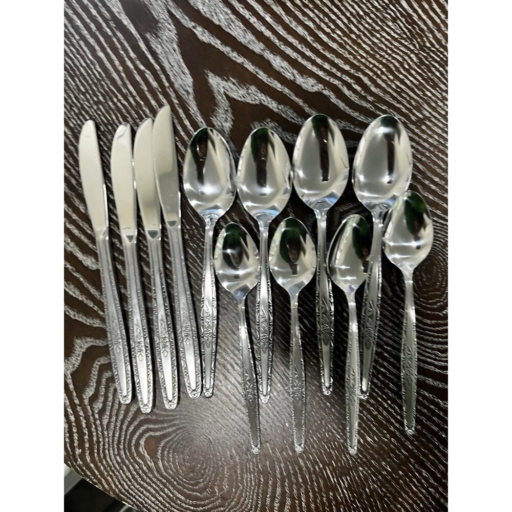 12 Interpur INR3 Cottage Rose Stainless Steel spoons Knives Flatware Korea